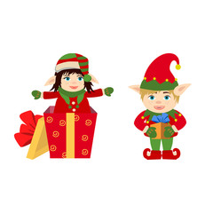 Set of Christmas elf in different positions. Design element for card, banner, leaflet, poster. Cartoon style.