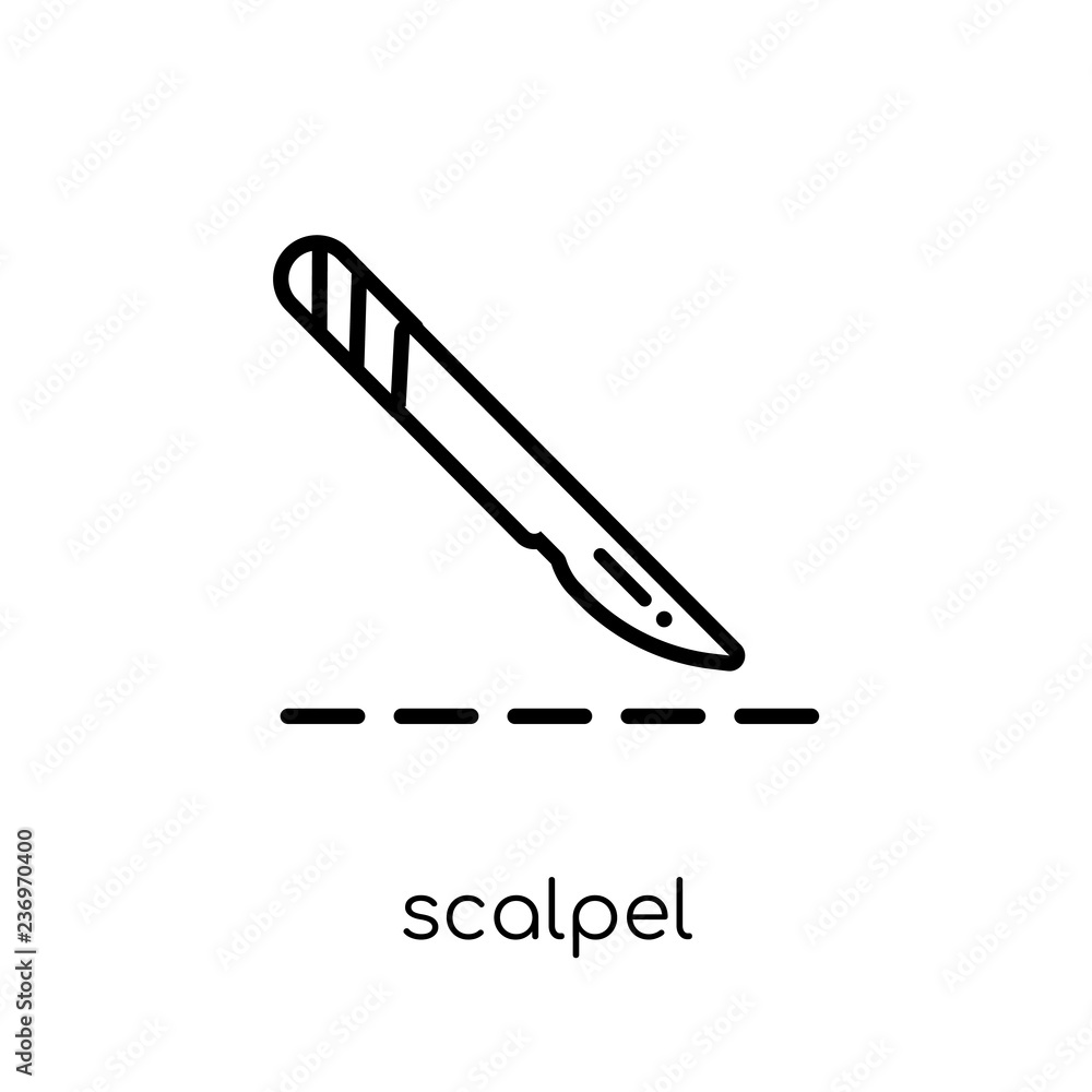 Poster scalpel icon. trendy modern flat linear vector scalpel icon on white background from thin line healt