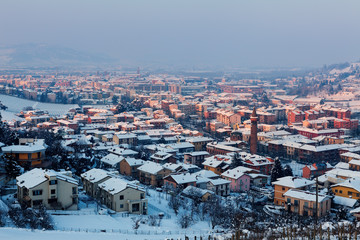 Small italian town under the snow.