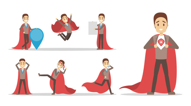 Businessman with a red superhero cloak set.