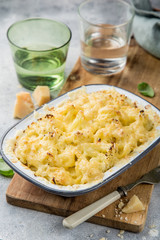 cauliflower and cheese gratin in baking dish