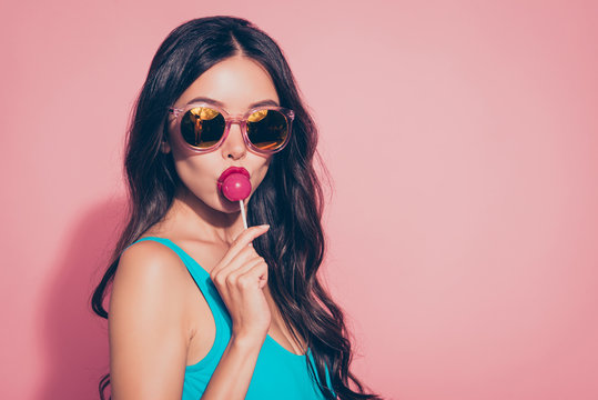 Fototapeta Close-up portrait of cool trendy stylish lovely sweet adorable c