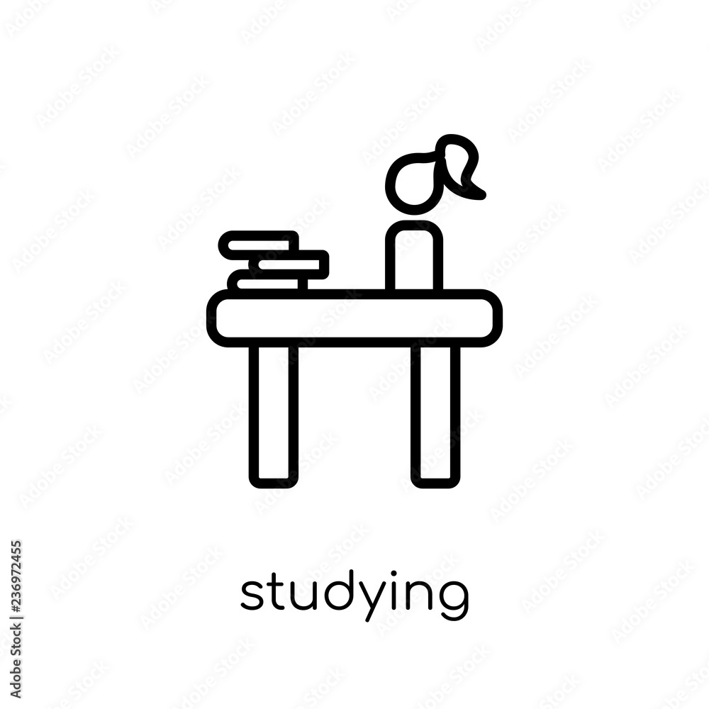 Poster studying icon. trendy modern flat linear vector studying icon on white background from thin line e-l