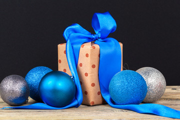 Christmas table decor with a gift box