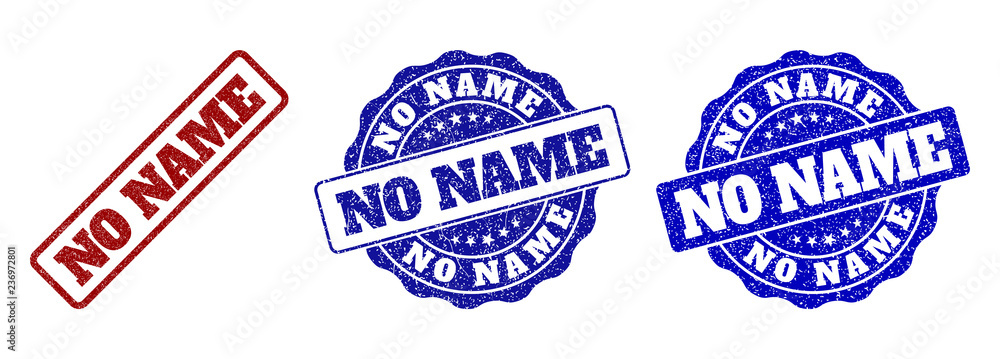 Poster no name scratched stamp seals in red and blue colors. vector no name watermarks with scratced textur