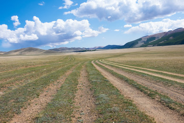 Fototapeta na wymiar Roads in the steppes of Mongolia