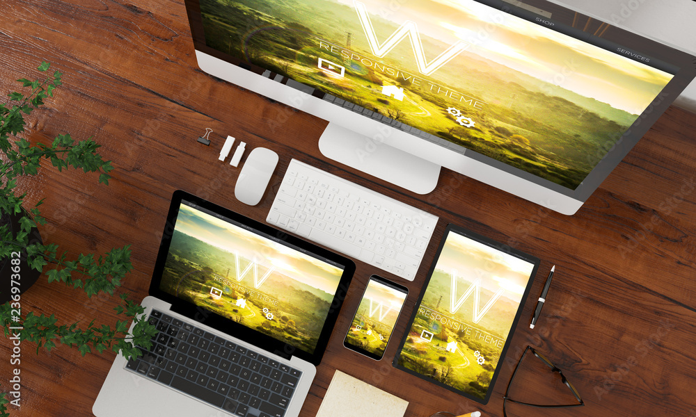 Aufkleber devices collection top view with cms theme template website