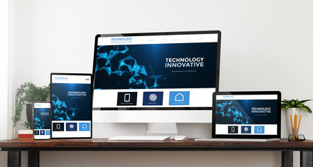 front view responsive technology website devices mockup