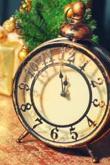 Fotobehang Composition with retro alarm clock and Christmas decoration © fotofabrika