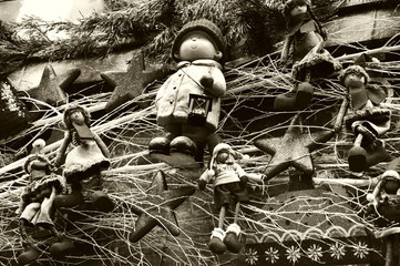 Christmas decoration with funny puppets in medieval city of Strasbourg which is considered as a...
