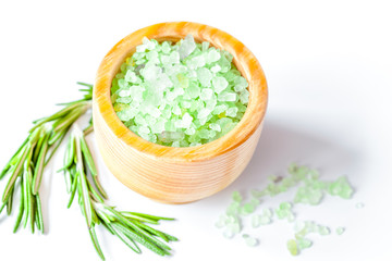 organic cosmetics with extracts of herbs rosemary on white backg