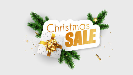 Christmas sale promotional banner with colorful christmas elements - obrazy, fototapety, plakaty