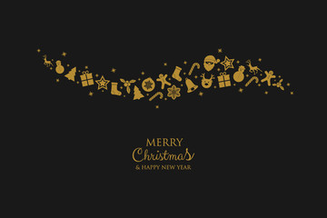 Concept of Christmas greeting card with hand drawn decorations. Vector.
