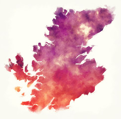 Highland region watercolor map of Scotland in front of a white background