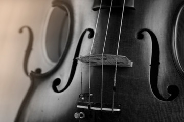 The  wooden violin,show texture of wood and detail of violin,art tone,blurry light around