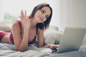 Portrait of nice cute sweet lovely attractive winsome feminine g