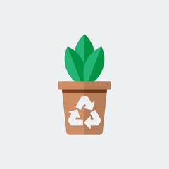 Green plant with pot icon. Flat Design. Vector Illustration