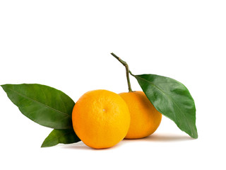 Mandarin with leaves isolated on white background
