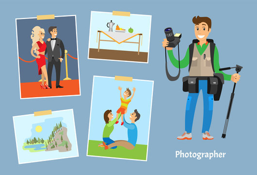 Photographer with Camera or Tripod and Photographs