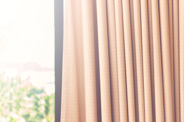 Obraz premium Close up Curtain and window at morning light