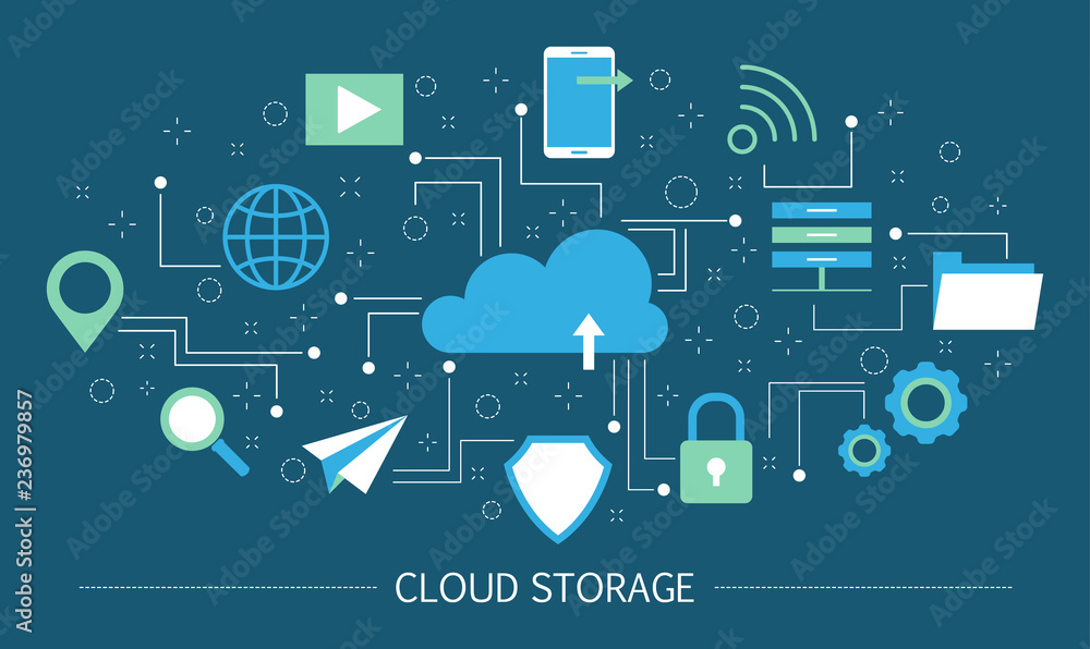 Poster cloud storage concept. idea of computer technology