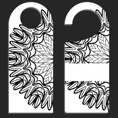 Blank paper label Door hanger. Design with floral mandala ornament. Vector illustration