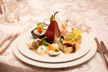 Close up with plate with delicious food