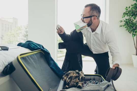 Weekend train room. Close up portrait of attractive handsome scr