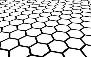 Black honeycomb on a white background. Perspective view on polygon look like honeycomb. Isometric geometry. 3D illustration