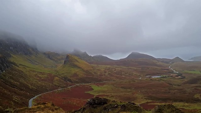 View from Quiraing to the Staffin Bay during rain , Isle of Skye - Scotland