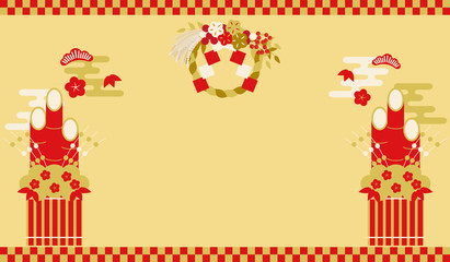 しめ飾りと門松の新年のポスターイラスト