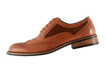 Mens brown shoe side view on a white background