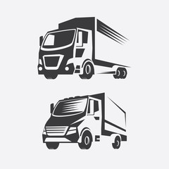 Trucks logo. Vector illustration of trucks in the same color style. Illustration for logos of cargo and shipping.