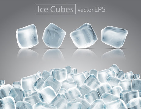 Cubes of ice with the effect of transparency and reflection. Highly realistic illustration.