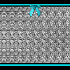 Black and White Old Fashion Wallpaper pattern background with aqua blue ribbon-type borders