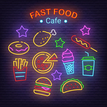 fast food neon icons