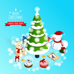 merry christmas and happy new year,isometric christmas snow globe  gift boxes vector