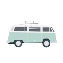 Vector blue retro bus isolated on white. Simple flat illustration - obrazy, fototapety, plakaty