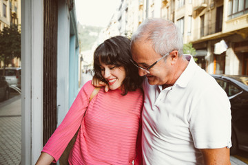 Father and daughter go shopping