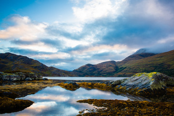 Clouds Covering Hill Top and Reflected in Lochailort,  Highlands, Scotland
