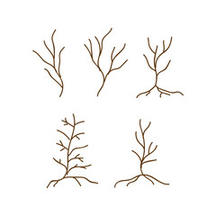 Old dark trees. Dead forest trees icons. Silhouette dead tree vector illustration