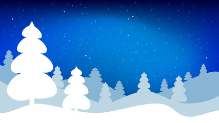 Night winter landscape. Vector background in 16:9 aspect ratio.