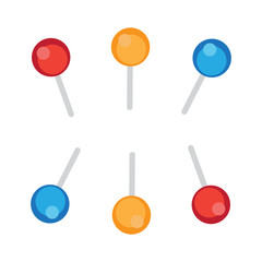 Pushpins paper vector. Push pins for map