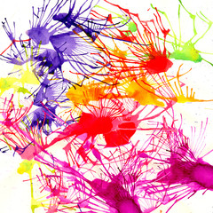 
Splashes, stains, scratches. Colored watercolor splashes. Background.