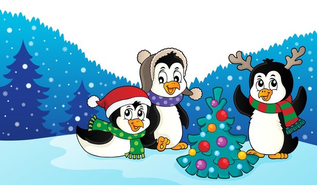 Christmas penguins thematic image 3