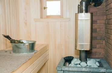 stove with stones in the Russian bath in the steam room