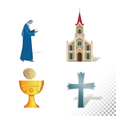 Vector flat icon illustration of symbolizing Catholicism. Colorful objects on a transparent background.