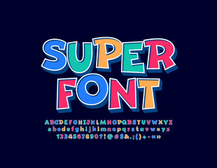 Vector Super funni Kif Font. Colorful 3D Alphabet Letters, Numbers and Symbols for Children.