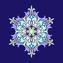 Flat design with abstract snowflakes isolated on blue background. Vector Snowflakes mandala.