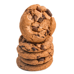 Homemade cookies. Stack of american chocolate chip cookies isolated on white background